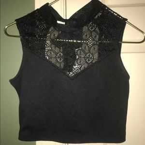 NEW Wisope High Neck Lace Black Crop Top Medium